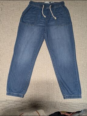 Women's Blue Elastic-Waist Denim Fitted Ankle Jeans